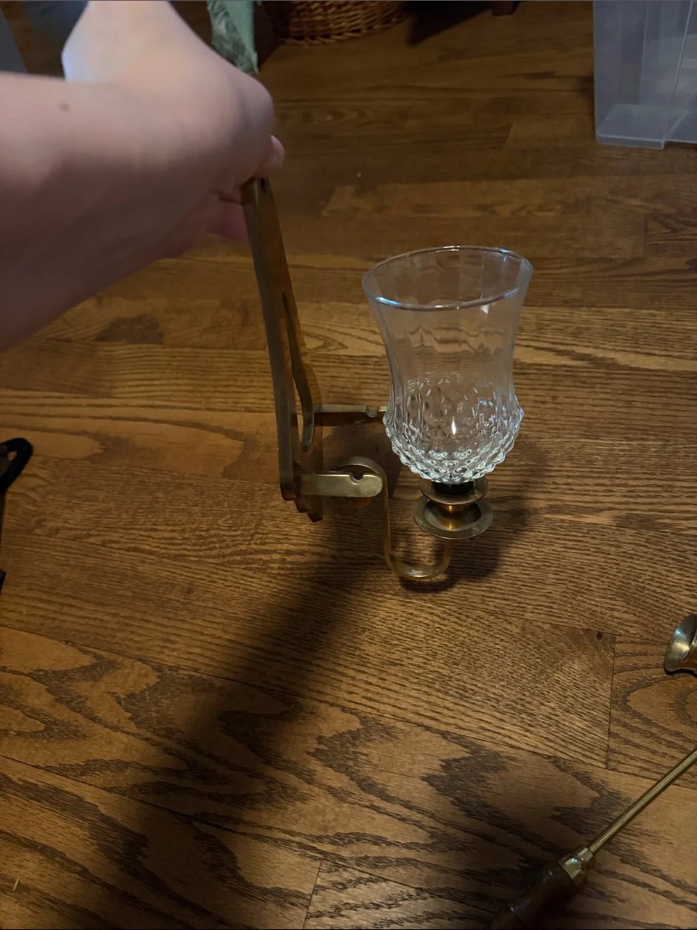Mid Century Brass and Glass Wall Sconce with Snuffer